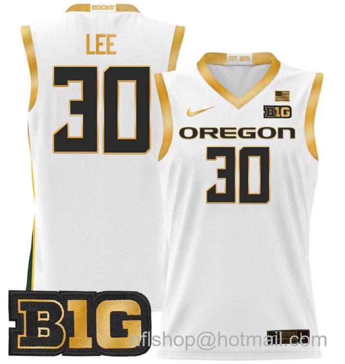 Ron Lee Jersey #30 Oregon Ducks 2024 Lightweight Basketball White Gold