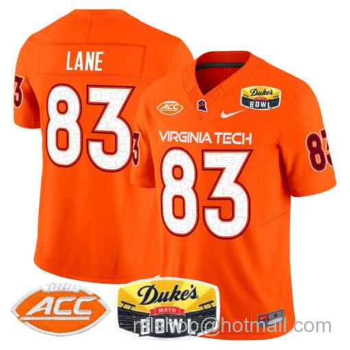 Men's Nike Jaylin Lane Jersey #83 Virginia Tech Hokies 2025 Duke’s Mayo Bowl Patch Orange