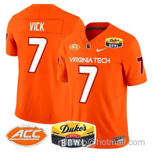 Men's Nike Michael Vick Jersey #7 Virginia Tech Hokies 2025 Duke’s Mayo Bowl Patch Orange