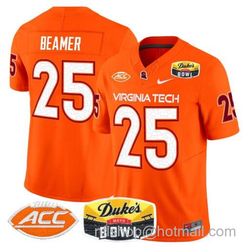 Men's Nike Frank Beamer Jersey #25 Virginia Tech Hokies 2025 Duke’s Mayo Bowl Patch Orange