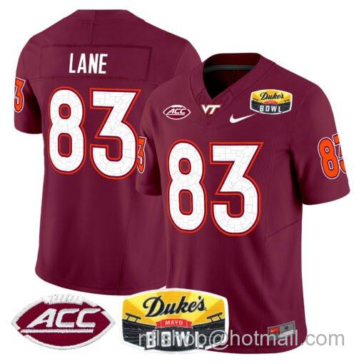 Men's Nike Jaylin Lane Jersey #83 Virginia Tech Hokies 2025 Duke’s Mayo Bowl Patch Maroon