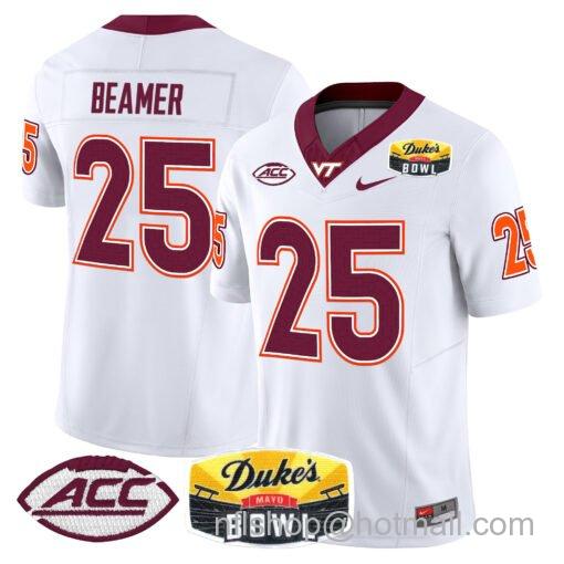 Men's Nike Frank Beamer Jersey #25 Virginia Tech Hokies 2025 Duke’s Mayo Bowl Patch White