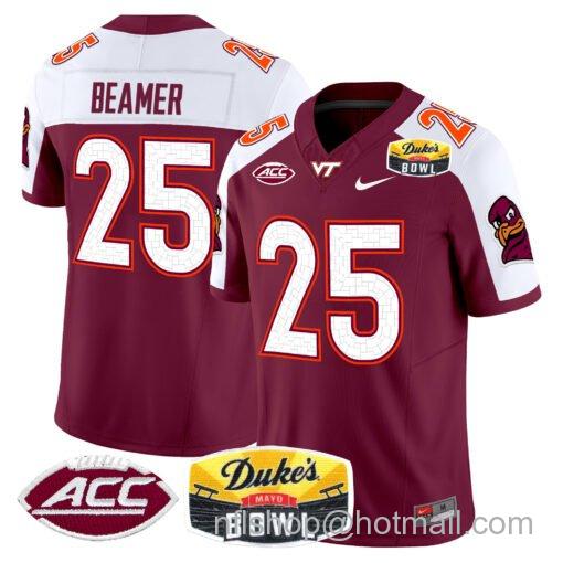 Men's Nike Frank Beamer Jersey #25 Virginia Tech Hokies 2025 Duke’s Mayo Bowl Patch Maroon Alternate