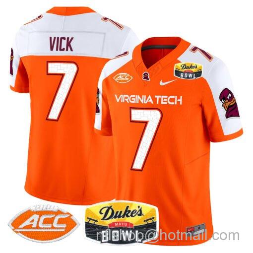 Men's Nike Michael Vick Jersey #7 Virginia Tech Hokies 2025 Duke’s Mayo Bowl Patch Orange Alternate