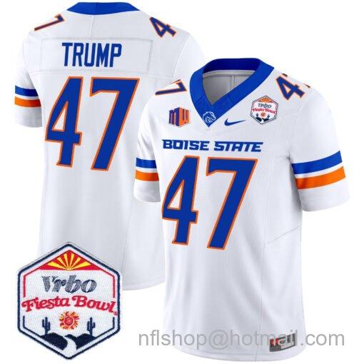 Men's Nike Donald Trump Jersey #47 Boise State Broncos 2025 Fiesta Bowl Patch Vapor White