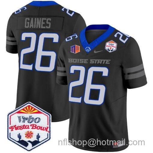 Men's Nike Sire Gaines Jersey #26 Boise State Broncos 2025 Fiesta Bowl Patch Vapor Black