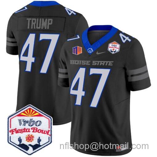 Men's Nike Donald Trump Jersey #47 Boise State Broncos 2025 Fiesta Bowl Patch Vapor Black