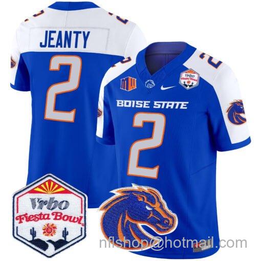 Men's Nike Ashton Jeanty Jersey #2 Boise State Broncos 2025 Fiesta Bowl Patch Vapor Royal