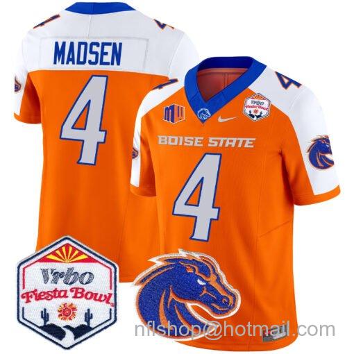 Men's Nike Maddux Madsen Jersey #4 Boise State Broncos 2025 Fiesta Bowl Patch Vapor Orange