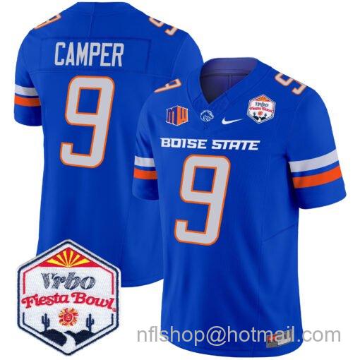 Men's Nike Cameron Camper Jersey #9 Boise State Broncos 2025 Fiesta Bowl Patch Vapor Royal Alternate