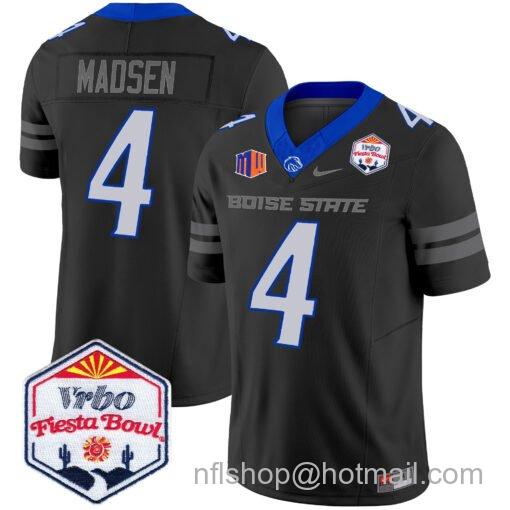 Men's Nike Maddux Madsen Jersey #4 Boise State Broncos 2025 Fiesta Bowl Patch Vapor Black