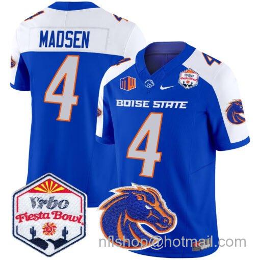 Men's Nike Maddux Madsen Jersey #4 Boise State Broncos 2025 Fiesta Bowl Patch Vapor Royal