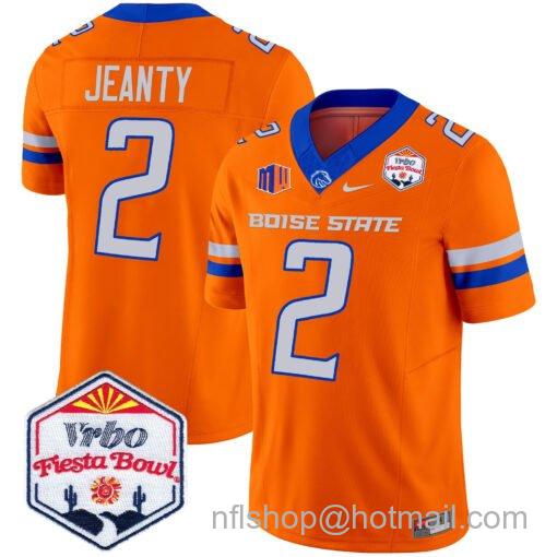 Men's Nike Ashton Jeanty Jersey #2 Boise State Broncos 2025 Fiesta Bowl Patch Vapor Orange Alternate