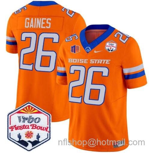 Men's Nike Sire Gaines Jersey #26 Boise State Broncos 2025 Fiesta Bowl Patch Vapor Orange Alternate