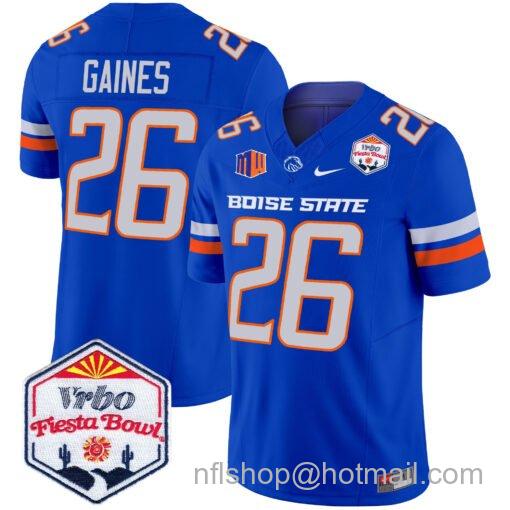 Men's Nike Sire Gaines Jersey #26 Boise State Broncos 2025 Fiesta Bowl Patch Vapor Royal Alternate