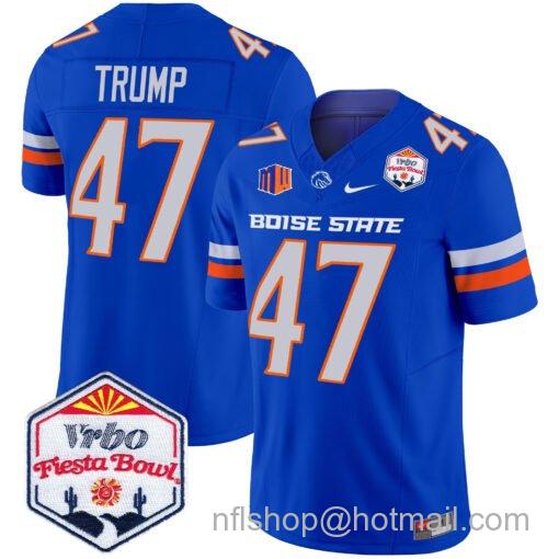 Men's Nike Donald Trump Jersey #47 Boise State Broncos 2025 Fiesta Bowl Patch Vapor Royal Alternate