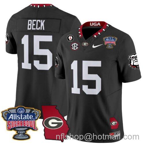 Men's Nike Carson Beck Jersey #15 Georgia Bulldogs 2025 Sugar Bowl Patch Vapor Black