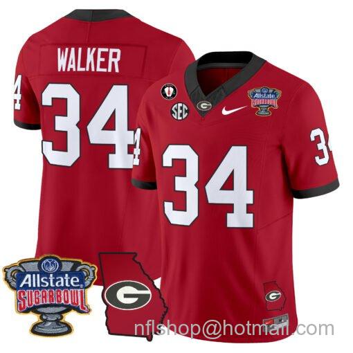 Men's Nike Herschel Walker Jersey #34 Georgia Bulldogs 2025 Sugar Bowl Patch Vapor Red