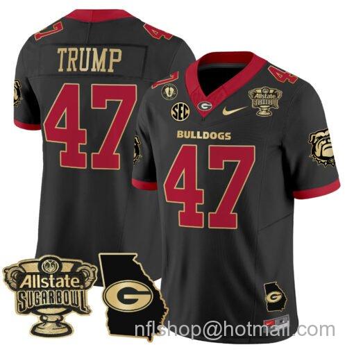 Men's Nike Donald Trump Jersey #47 Georgia Bulldogs 2025 Sugar Bowl Patch Vapor Black Gold Trim