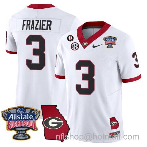 Men's Nike Nate Frazier Jersey #3 Georgia Bulldogs 2025 Sugar Bowl Patch Vapor White