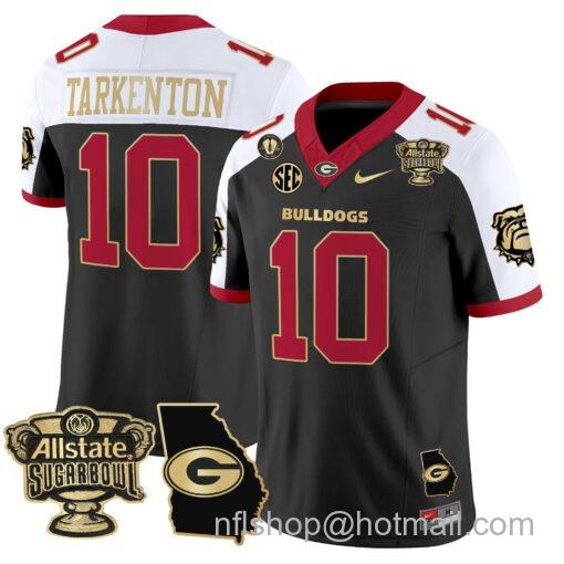 Men's Nike Fran Tarkenton Jersey #10 Georgia Bulldogs 2025 Sugar Bowl Patch Vapor Alternate