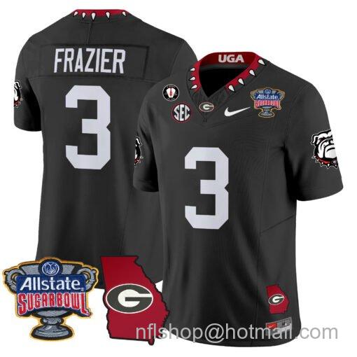 Men's Nike Nate Frazier Jersey #3 Georgia Bulldogs 2025 Sugar Bowl Patch Vapor Black