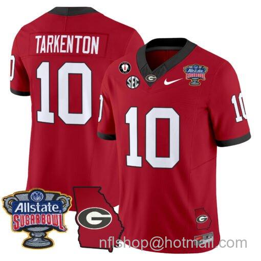 Men's Nike Fran Tarkenton Jersey #10 Georgia Bulldogs 2025 Sugar Bowl Patch Vapor Red