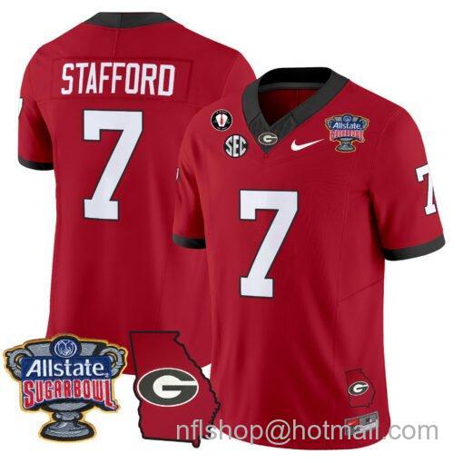 Men's Nike Matthew Stafford Jersey #7 Georgia Bulldogs 2025 Sugar Bowl Patch Vapor Red