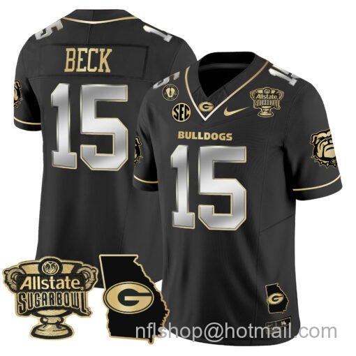 Men's Nike Carson Beck Jersey #15 Georgia Bulldogs 2025 Sugar Bowl Patch Vapor Black Gold