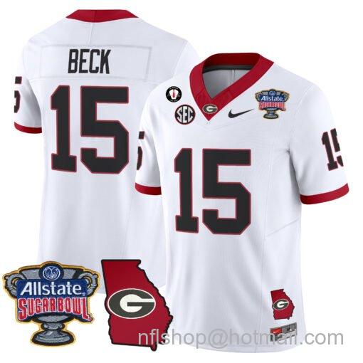 Men's Nike Carson Beck Jersey #15 Georgia Bulldogs 2025 Sugar Bowl Patch Vapor White