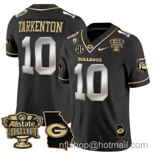 Men's Nike Fran Tarkenton Jersey #10 Georgia Bulldogs 2025 Sugar Bowl Patch Vapor Black Gold