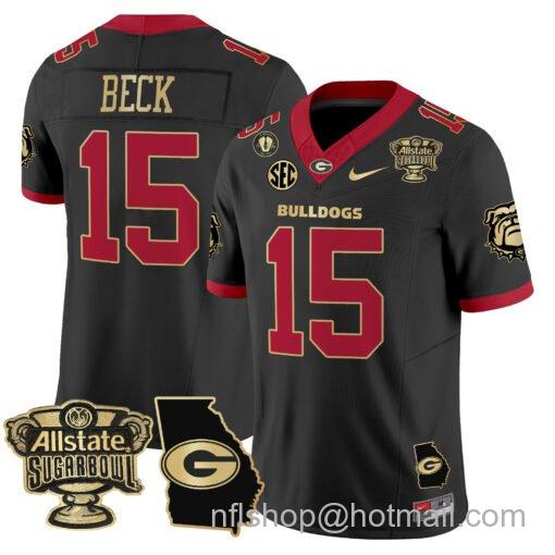 Men's Nike Carson Beck Jersey #15 Georgia Bulldogs 2025 Sugar Bowl Patch Vapor Black Gold Trim