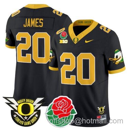 Men's Nike Jordan James Jersey #20 Oregon Ducks 2025 Rose Bowl Game Patch Vapor Black