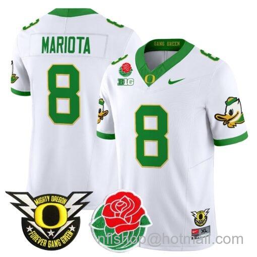 Men's Nike Marcus Mariota Jersey #8 Oregon Ducks 2025 Rose Bowl Game Patch Vapor White