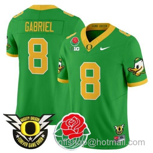 Men's Nike Dillon Gabriel Jersey #8 Oregon Ducks 2025 Rose Bowl Game Patch Vapor Green