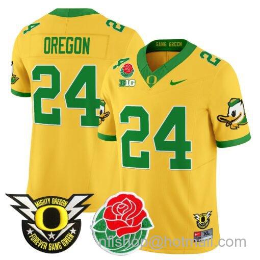 Men's Nike Oregon Jersey #24 Oregon Ducks 2025 Rose Bowl Game Patch Vapor Gold