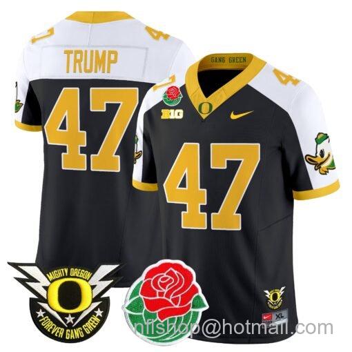 Men's Nike Donald Trump Jersey #47 Oregon Ducks 2025 Rose Bowl Game Patch Vapor Black Alternate