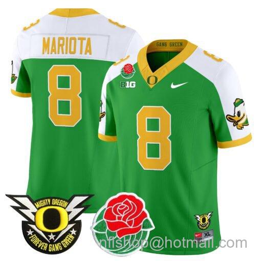 Men's Nike Marcus Mariota Jersey #8 Oregon Ducks 2025 Rose Bowl Game Patch Vapor Green Alternate