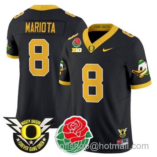 Men's Nike Marcus Mariota Jersey #8 Oregon Ducks 2025 Rose Bowl Game Patch Vapor Black