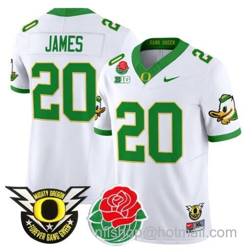 Men's Nike Jordan James Jersey #20 Oregon Ducks 2025 Rose Bowl Game Patch Vapor White