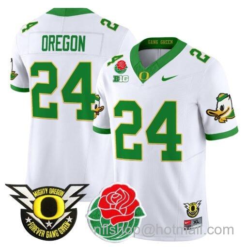 Men's Nike Oregon Jersey #24 Oregon Ducks 2025 Rose Bowl Game Patch Vapor White