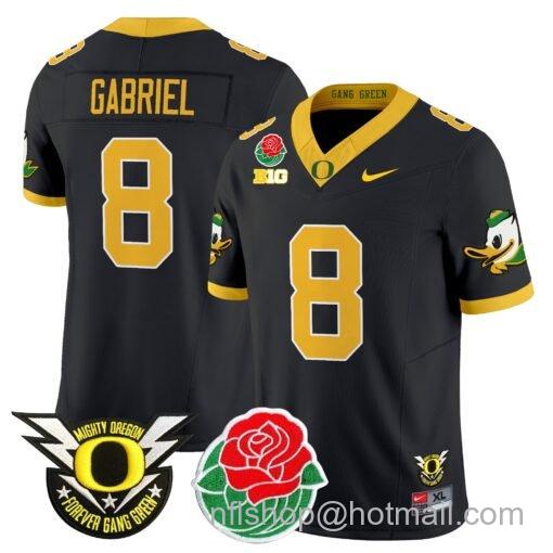 Men's Nike Dillon Gabriel Jersey #8 Oregon Ducks 2025 Rose Bowl Game Patch Vapor Black