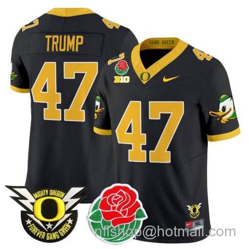 Men's Nike Donald Trump Jersey #47 Oregon Ducks 2025 Rose Bowl Game Patch Vapor Black