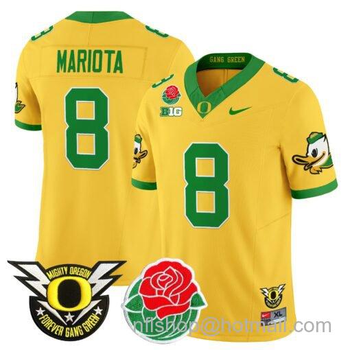 Men's Nike Marcus Mariota Jersey #8 Oregon Ducks 2025 Rose Bowl Game Patch Vapor Gold