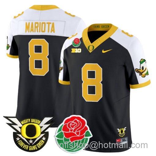 Men's Nike Marcus Mariota Jersey #8 Oregon Ducks 2025 Rose Bowl Game Patch Vapor Black Alternate