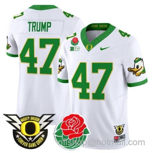 Men's Nike Donald Trump Jersey #47 Oregon Ducks 2025 Rose Bowl Game Patch Vapor White