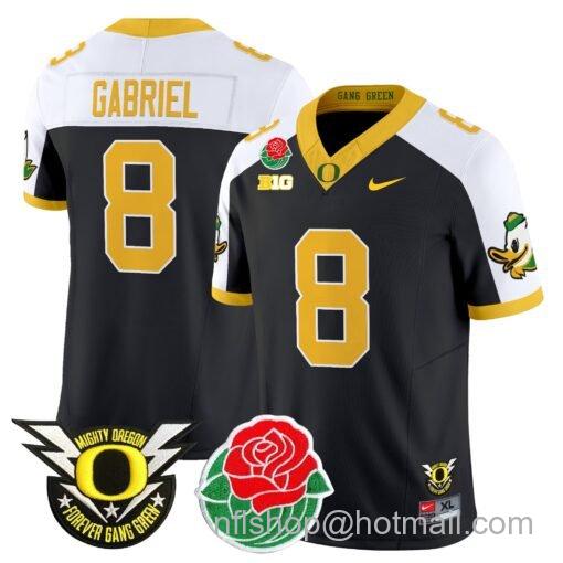 Men's Nike Dillon Gabriel Jersey #8 Oregon Ducks 2025 Rose Bowl Game Patch Vapor Black Alternate