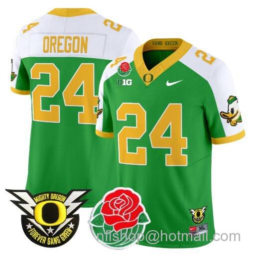 Men's Nike Oregon Jersey #24 Oregon Ducks 2025 Rose Bowl Game Patch Vapor Green Alternate