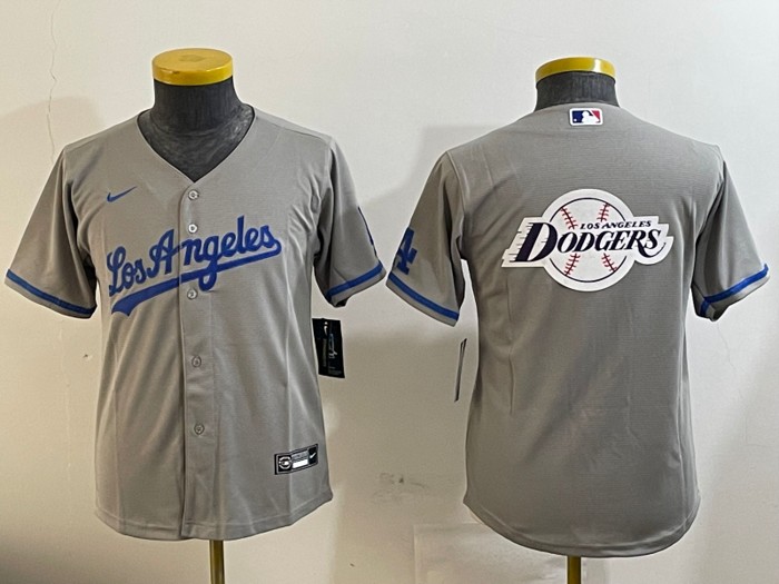 Youth Los Angeles Dodgers Big Team Logo Patch Road Grey Nike Limited Jerseys