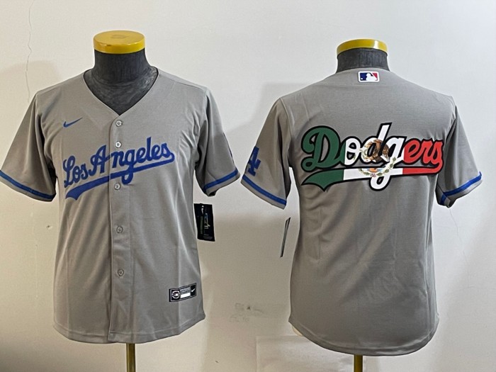 Youth Los Angeles Dodgers Big Team Logo Patch Road Grey Nike Limited Jersey Mexico